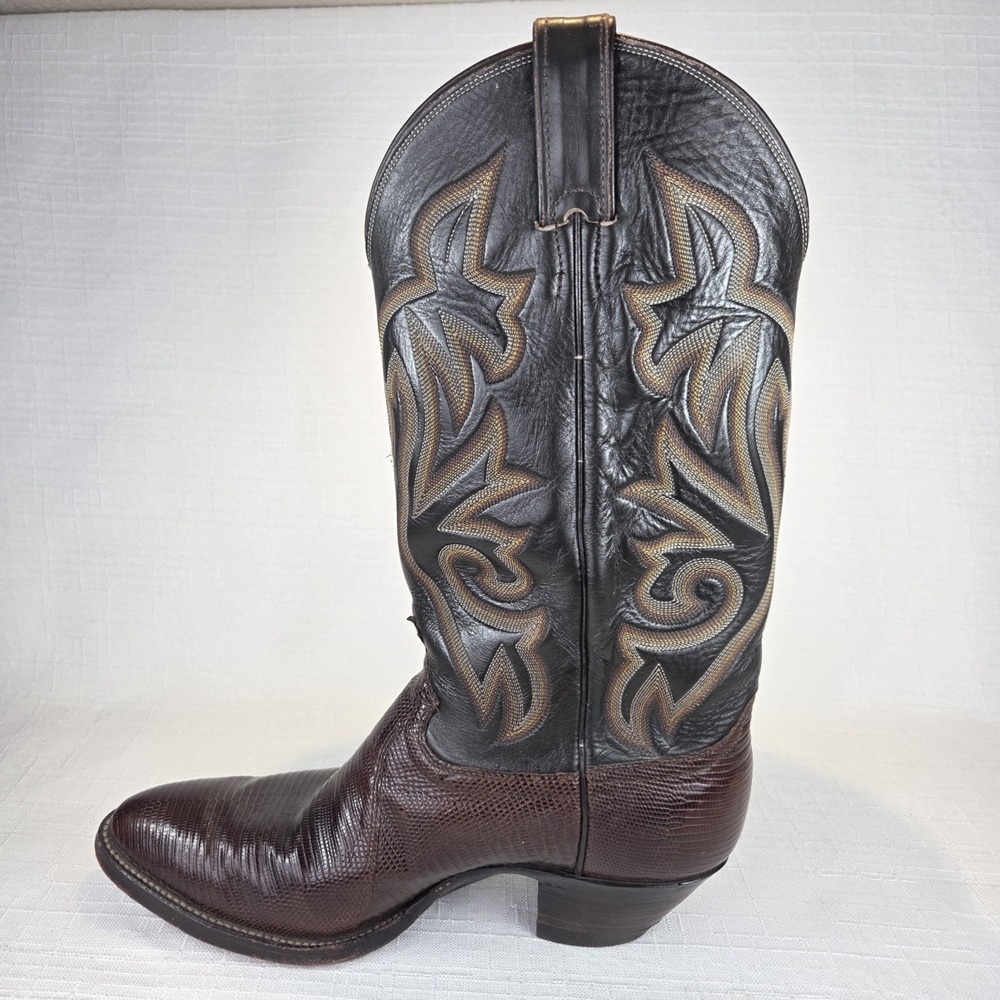 Justin Lizard Skin Brown Leather Western Cowboy Boots Men's 9.5 EE USA #8353 - Picture 10 of 15